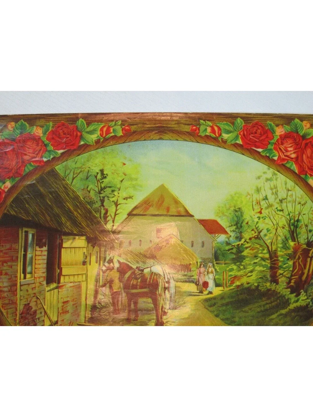 Vintage The Farm Yard Chromolithograph Print Victorian Country Horse Scene 16x12